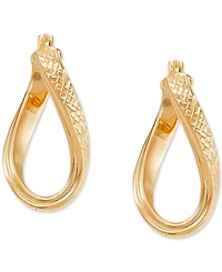 Italian Gold Textured Curved Oval Hoop Earrings in 10k Gold