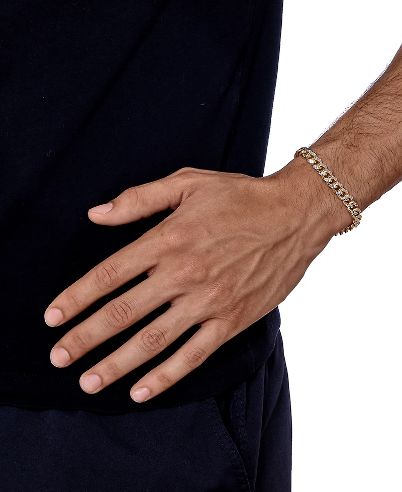 Men's Two-Tone Cuban Link Chain Bracelet in 14k Gold-Plated Sterling Silver and Sterling Silver