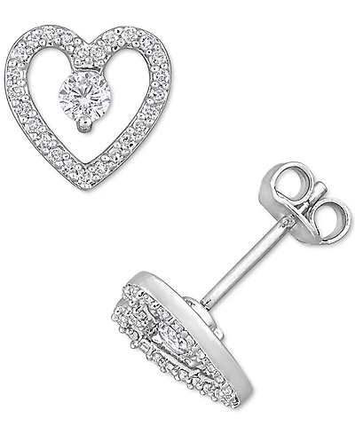 White Topaz (1/3 ct. t.w.) & Diamond (1/5 ct. t.w.) Open Heart Stud Earrings in Sterling Silver
