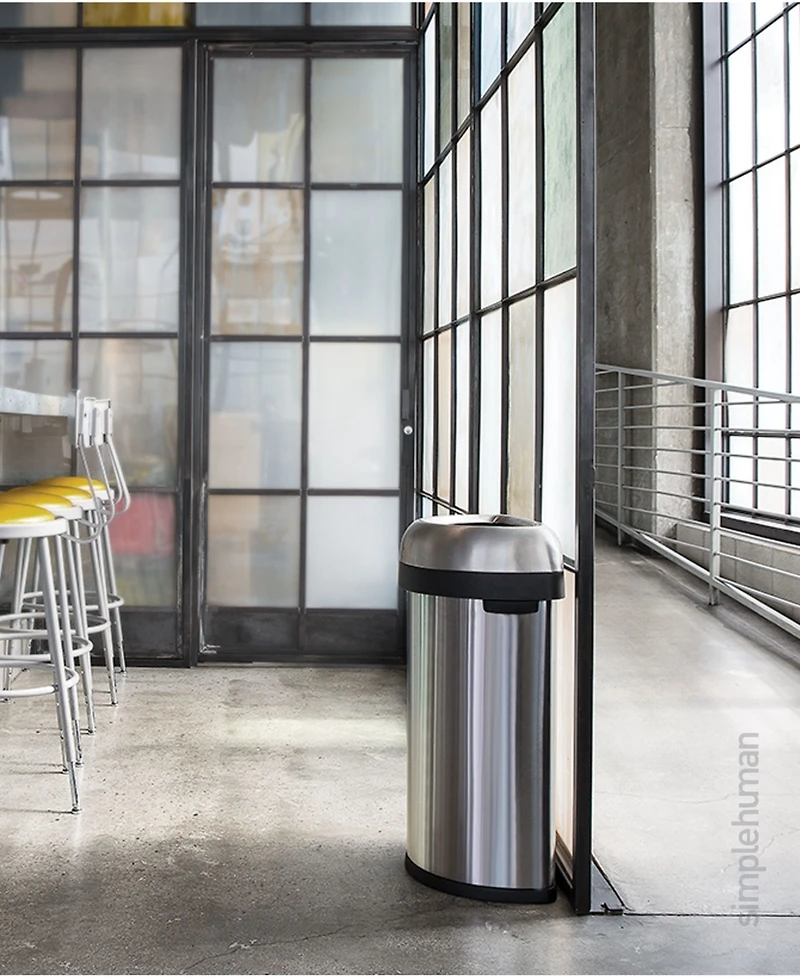simplehuman 60 Liter Semi Round Open Top Commercial Trash Can