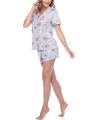 White Mark Women's Short Sleeve Floral Pajama Set, 2-Piece