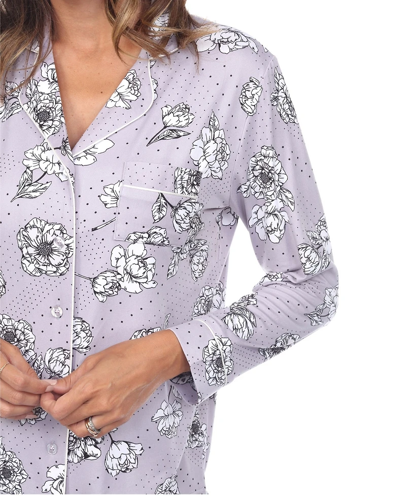 White Mark Women's Long Sleeve Floral Pajama Set, 2-Piece