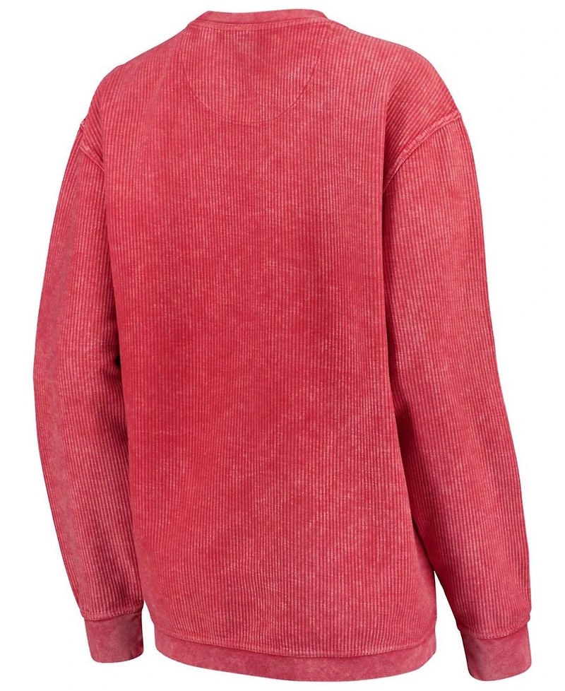 Women's Scarlet Nebraska Huskers Comfy Cord Vintage-Like Wash Basic Arch Pullover Sweatshirt