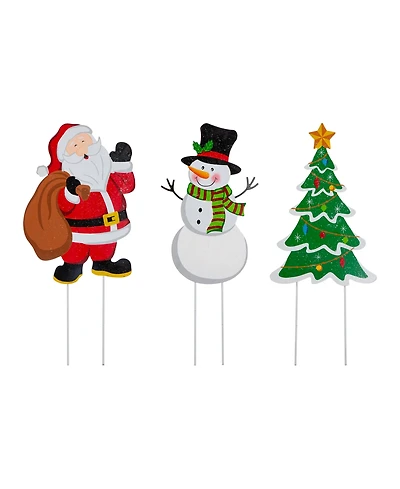 Glitzhome Metal Santa, Snowman, Tree Yard Stake or Wall Decor, Set of 3