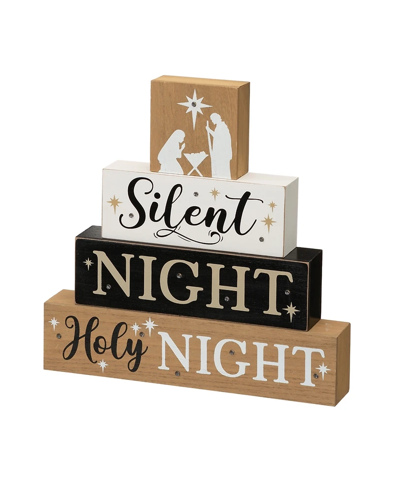 Glitzhome Lighted Wooden Nativity Block Sign, 12"