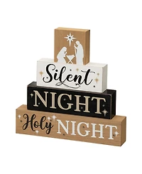 Glitzhome Lighted Wooden Nativity Block Sign, 12"