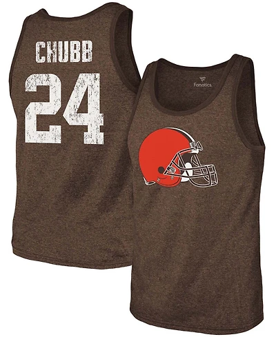 Men's Nick Chubb Heathered Brown Cleveland Browns Name Number Tri-Blend Tank Top