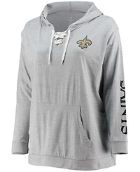 Women's Plus Heathered Gray New Orleans Saints Lace-Up Pullover Hoodie