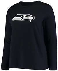 Women's Plus Size College Navy Seattle Seahawks Primary Logo Long Sleeve T-shirt