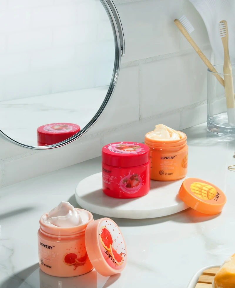Lovery Pink Grapefruit, Mango, Strawberry Scented Whipped Body Butter, 3-Pack Body Care Gift Set