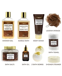 Lovery Sandalwood Body Care Gift Set, Relaxing Home Spa Set, 10 Piece