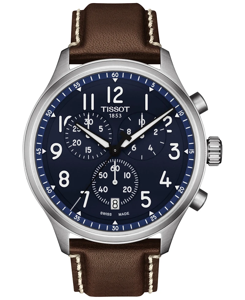 Tissot Men's Swiss Chronograph Xl Vintage Brown Leather Strap Watch 45mm