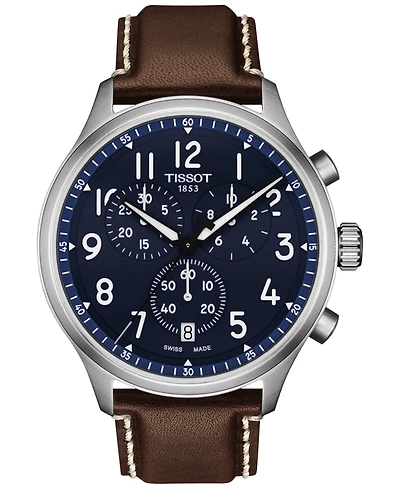 Tissot Men's Swiss Chronograph Xl Vintage Brown Leather Strap Watch 45mm