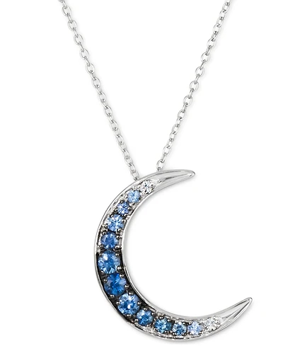 Le Vian Denim Ombre Sapphire (3/8 ct. t.w.) & White Sapphire Accent Crescent Moon 18" Pendant Necklace in 14k White Gold