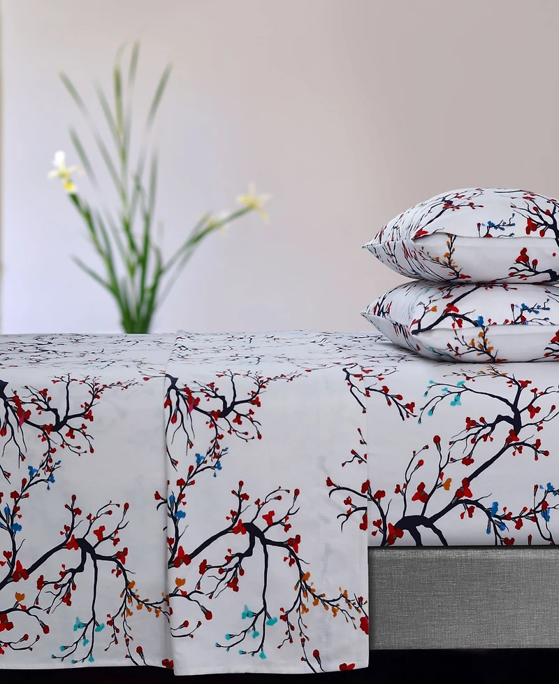 Tribeca Living Emilia Tree Flannel Extra Deep Pocket 3 Piece Sheet Set, Twin