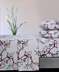 Tribeca Living Emilia Tree Flannel Extra Deep Pocket 3 Piece Sheet Set, Twin