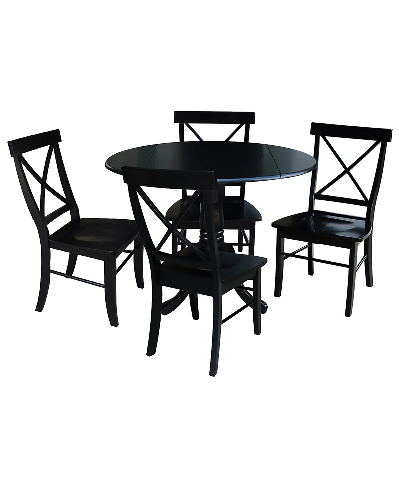 42" Dual Drop Leaf Table with 4 Cross Back Dining Chairs