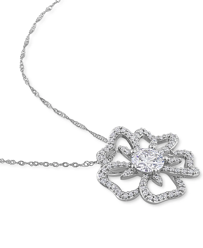 Lab-Grown Moissanite Openwork Flower 18" Pendant Necklace (1-1/10 ct. t.w.) in Sterling Silver
