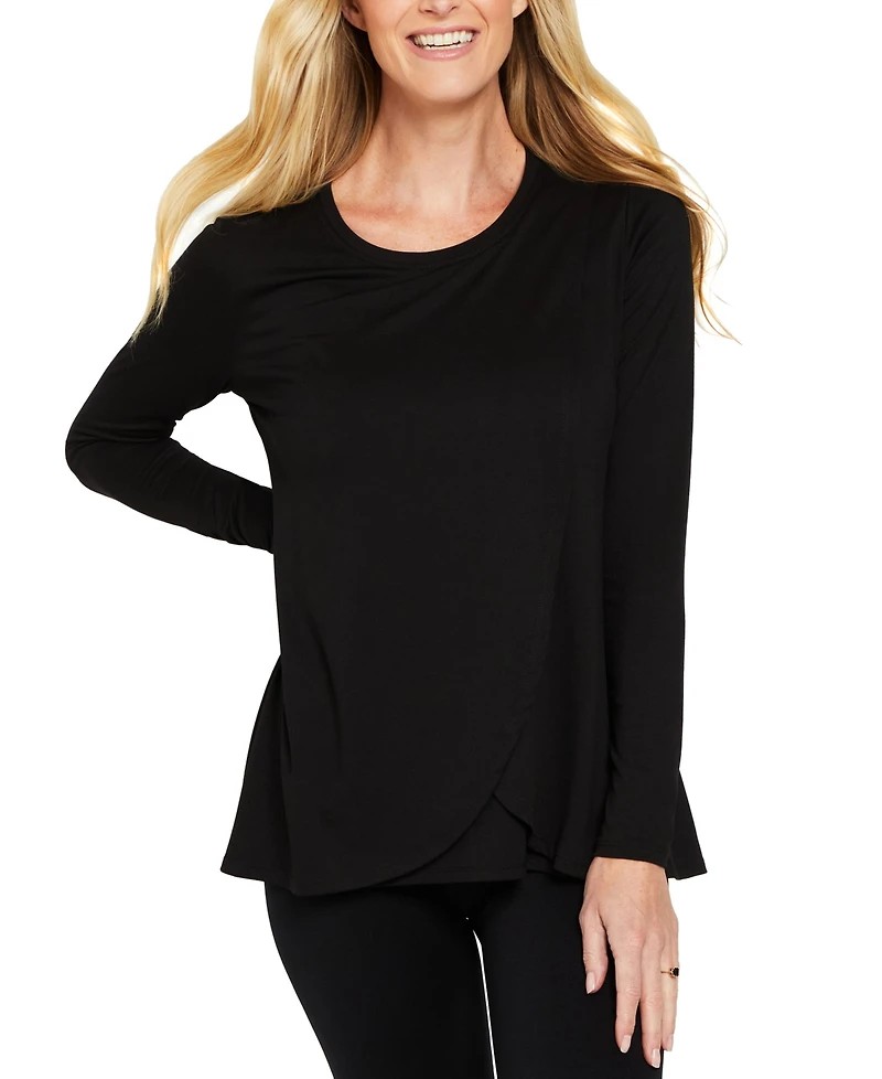 Women's Long Sleeve Pull Over Tulip Nursing Tee - Black Size: X Large Motherhood Maternity