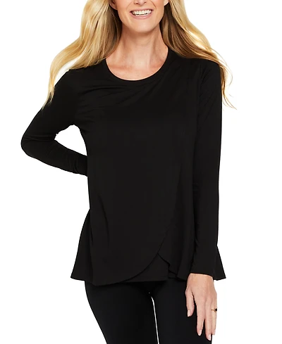 Women's Long Sleeve Pull Over Tulip Nursing Tee - Black Size: X Large Motherhood Maternity