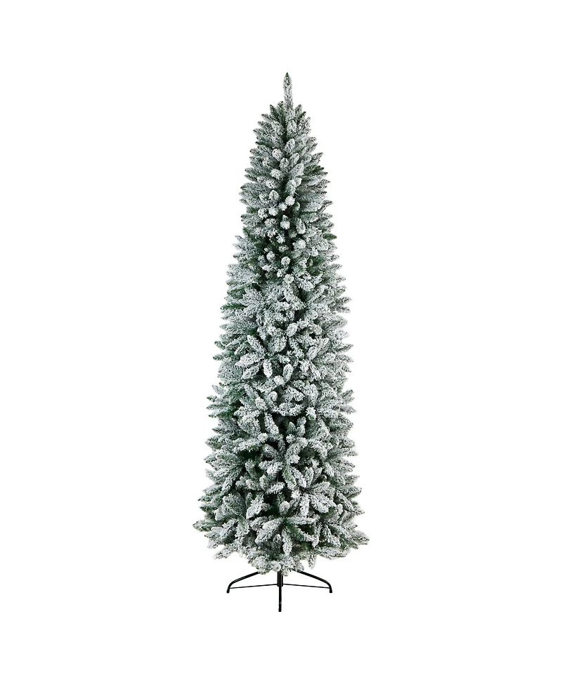 Slim Flocked Montreal Fir Artificial Christmas Tree with 400 Warm Led Lights and 1348 Bendable Branches, 8'