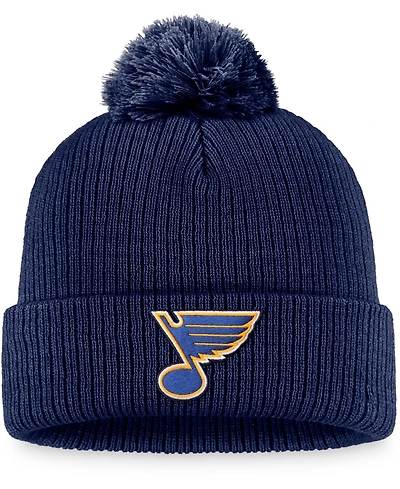 Men's Navy St. Louis Blues Core Primary Logo Cuffed Knit Hat with Pom