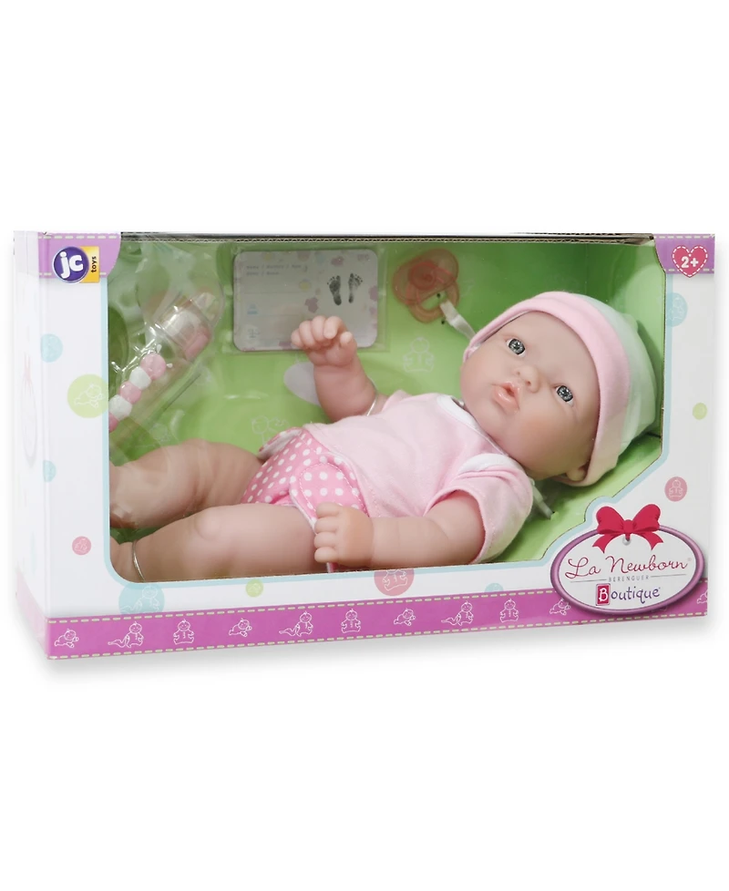 Jc Toys La Newborn Nursery 12" Caucasian Baby Doll Set, 7 Pieces