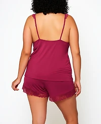 Plus Josie Modal Cami Short Set Trimmed Lace, 2pc - Raspberry