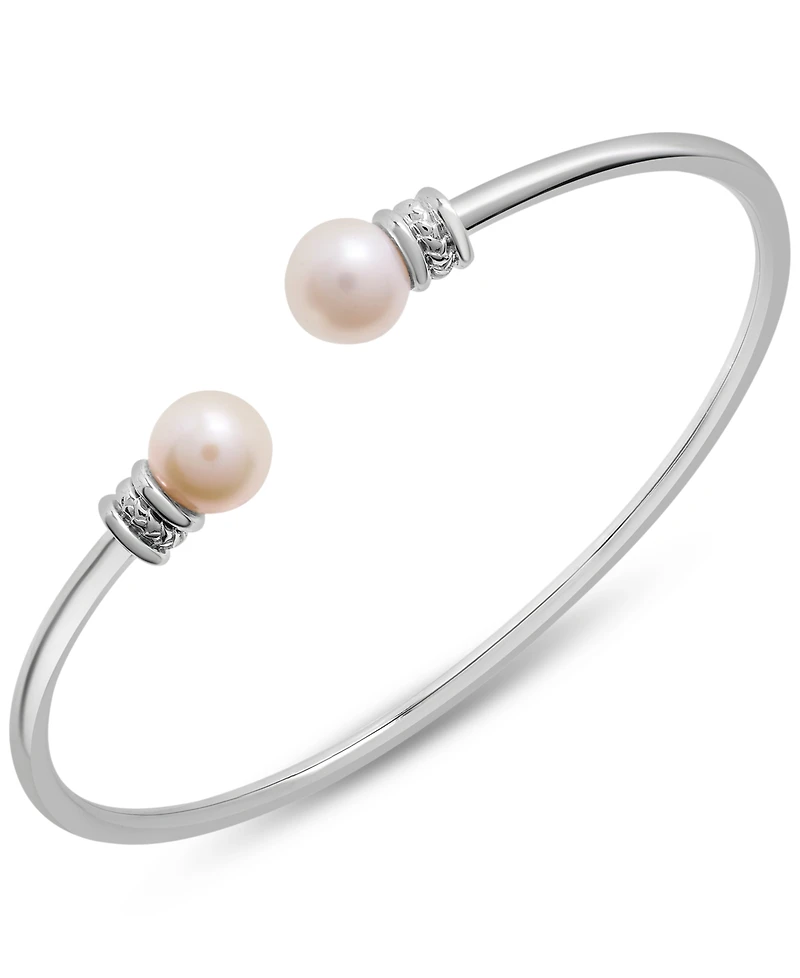 Cultured Freshwater Pearl (7mm) Flex Bangle Bracelet in Sterling Silver