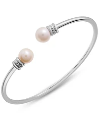 Cultured Freshwater Pearl (7mm) Flex Bangle Bracelet in Sterling Silver