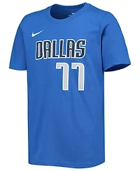 Big Boys and Girls Luka Doncic Royal Dallas Mavericks Logo Name and Number T-shirt