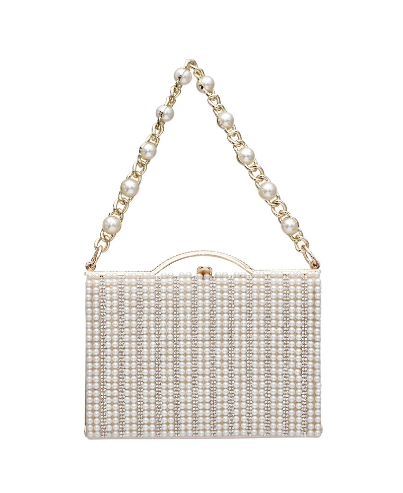 Nina Women's Imitation Pearl and Crystal Minaudiere