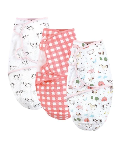 Hudson Baby Baby Girls Hudson Quilted Cotton Swaddle Wrap 3pk Farm Animals, 0-3 Months