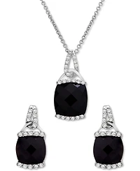2-Pc. Set Onyx & Diamond (1/10 ct. tw.) Pendant Necklace & Matching Stud Earrings in Sterling Silver