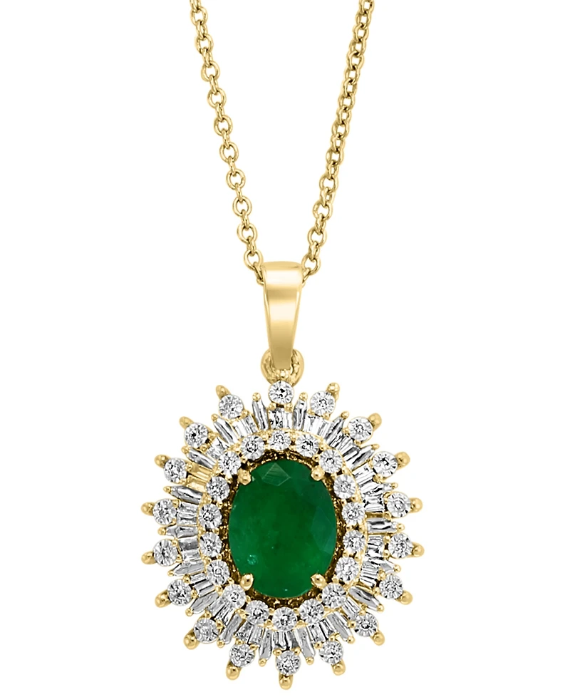Effy Emerald (1-1/2 ct. t.w.) & Diamond (1/5 ct. t.w.) Halo 18" Pendant Necklace in 14k Gold
