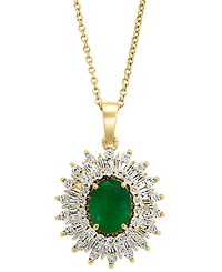 Effy Emerald (1-1/2 ct. t.w.) & Diamond (1/5 ct. t.w.) Halo 18" Pendant Necklace in 14k Gold
