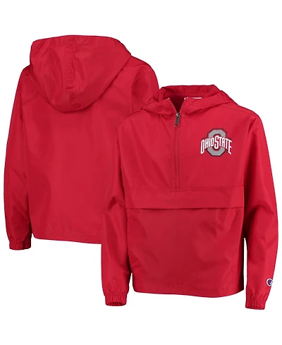 Big Boys Scarlet Ohio State Buckeyes Pack and Go Quarter-Zip Windbreaker Jacket