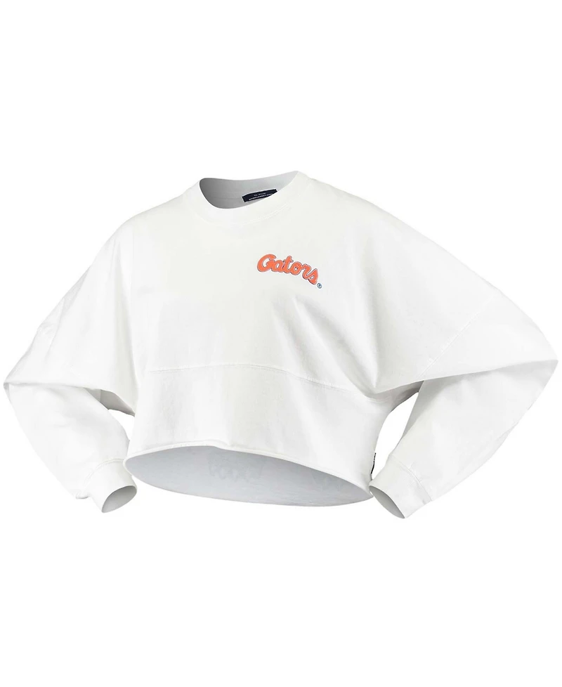 Women's White Florida Gators Raw Hem Cropped Long Sleeve T-shirt