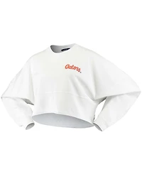 Women's White Florida Gators Raw Hem Cropped Long Sleeve T-shirt