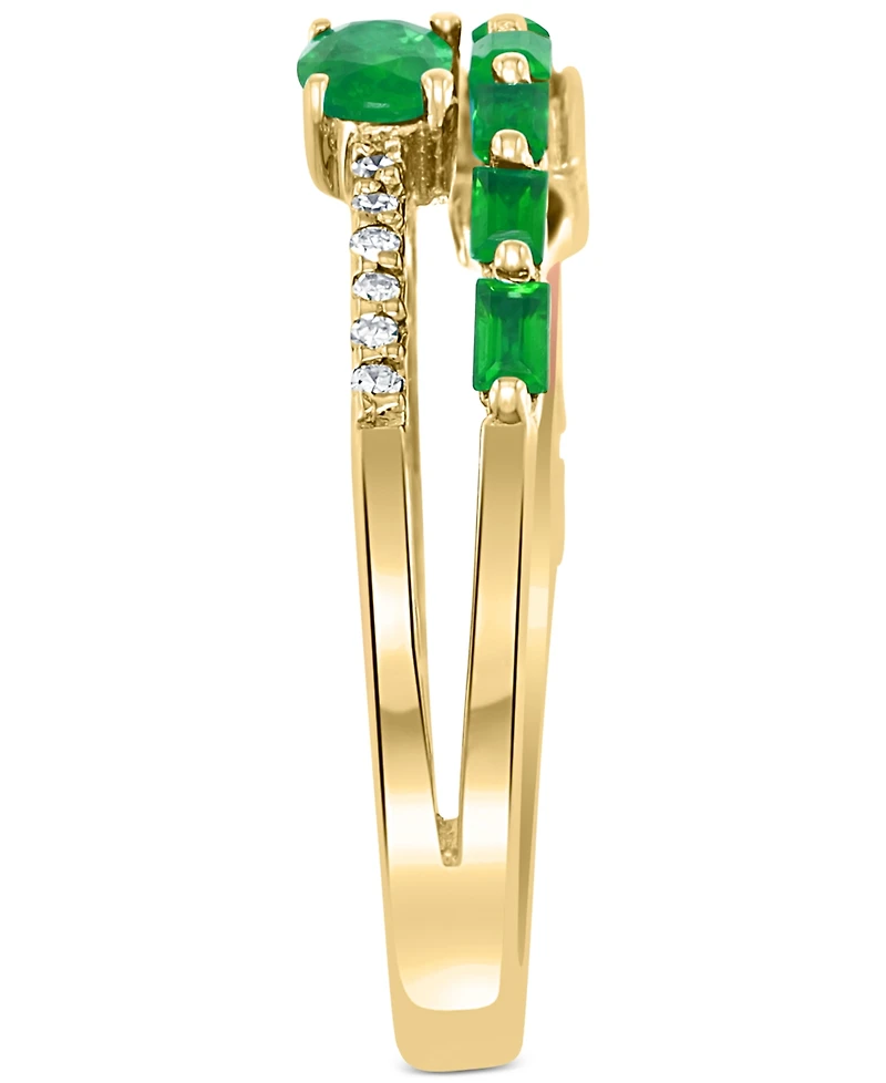 Effy Emerald (3/4 ct. t.w.) & Diamond (1/10 Stack Look Double Row Ring 14k Gold