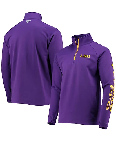 Columbia Men's Lsu Tigers Terminal Tackle Fleece Raglan Omni-Shade Quarter-Zip Jacket