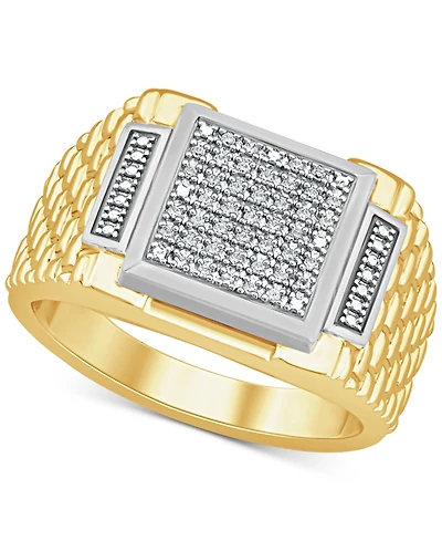 Men's Diamond Cluster Ring (1/10 ct. t.w.) in Sterling Sliver & 18k Gold-Plate