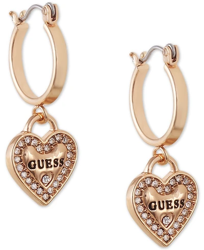 Guess Gold-Tone Crystal Heart Drop Earrings