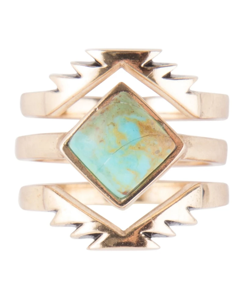 Barse Women's Aztec Bronze and Genuine Turquoise Stack Ring Set, 3 Piece