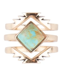 Barse Women's Aztec Bronze and Genuine Turquoise Stack Ring Set, 3 Piece