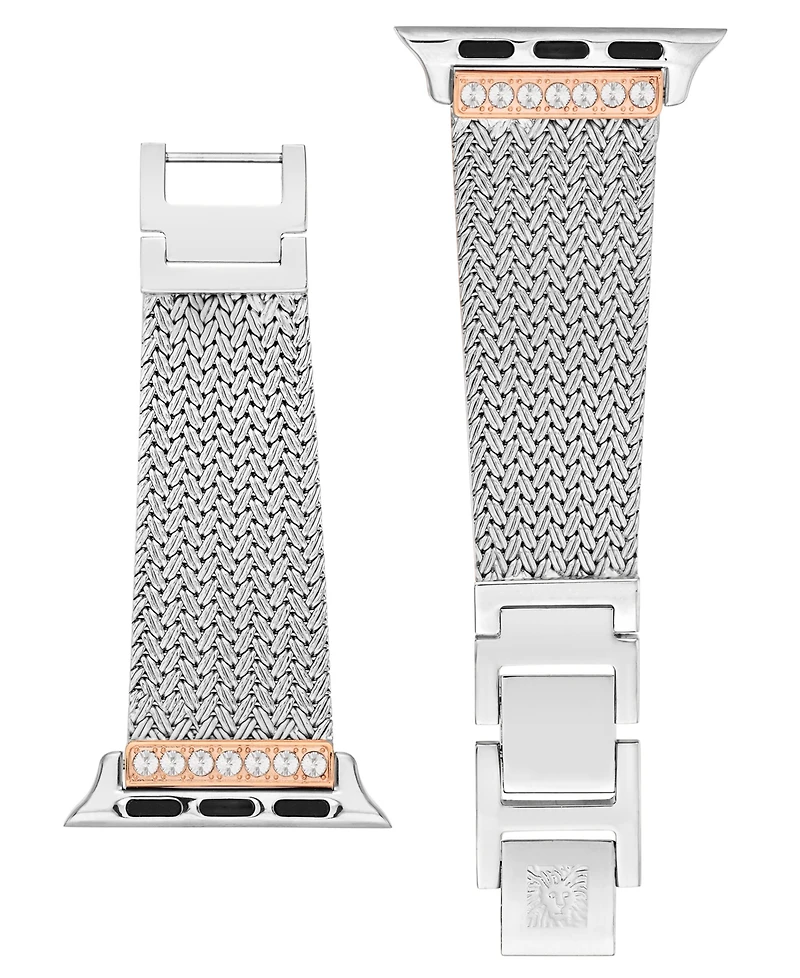 Anne Klein Women's Premium Crystal and Silver-Tone Stainless Steel Mesh Band designed for Apple Watch 42mm (Series 10) & 38/40/41mm