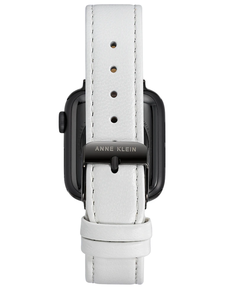 Anne Klein Women's White Genuine Leather Band Compatible with 42/44/45/Ultra/Ultra 2 Apple Watch