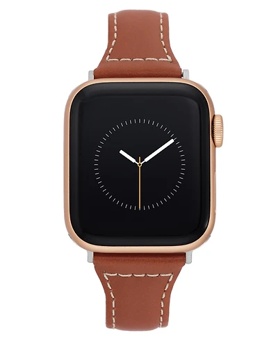 Anne Klein Women's Brown Stitched Leather Band designed for Apple Watch 42mm (Series 1-3 only) & 44/45/46/49mm (Ultra & Ultra 2)