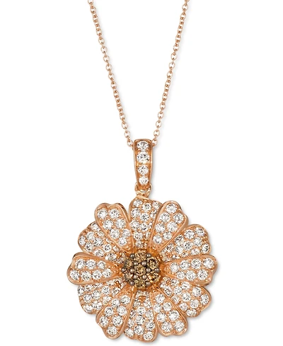 Le Vian Nude Diamond (1-1/3 ct. t.w.) & Chocolate Diamond (1/6 ct. t.w.) Pave Flower Pendant Necklace in 14k Rose Gold