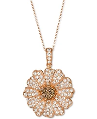 Le Vian Nude Diamond (1-1/3 ct. t.w.) & Chocolate Diamond (1/6 ct. t.w.) Pave Flower Pendant Necklace in 14k Rose Gold